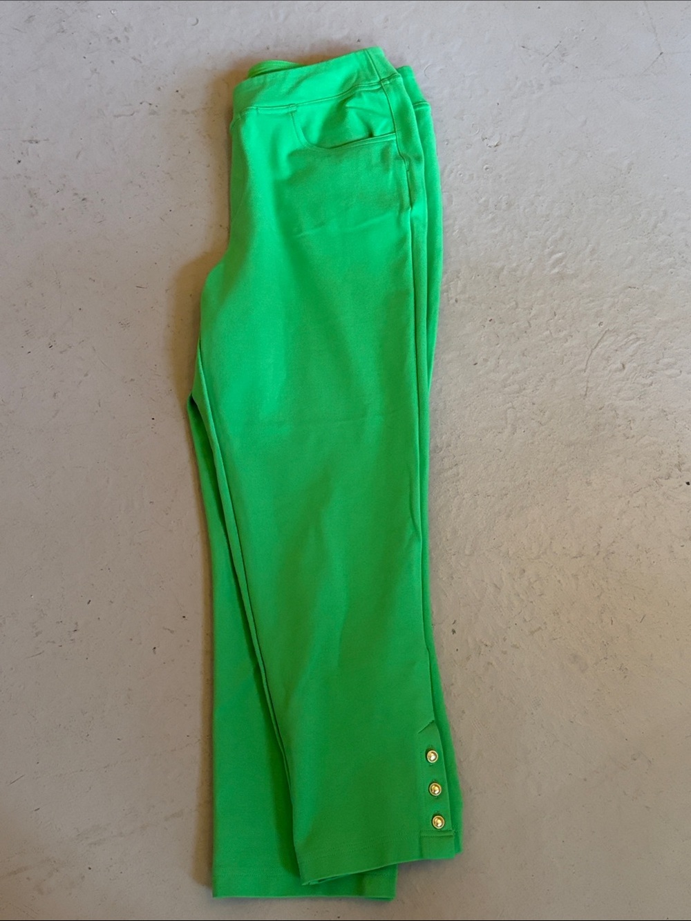 Belle by Kim Gravel Ponte Bright Green Crop Pants with Button Cuff - Picture 3 of 9